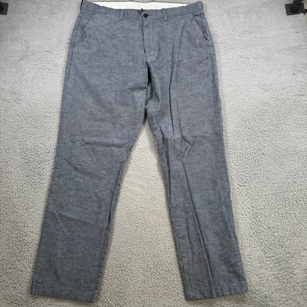 J.Crew Urban Slim Fit Pants Mens 36x31 Blue Cotton Linen Blend Chambray